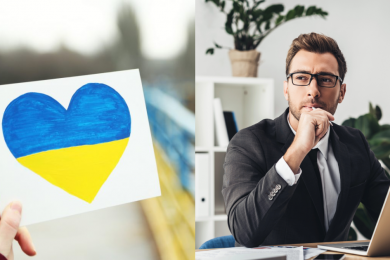 жовто-блакитний малюнок серця, бізнесмен