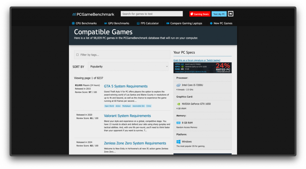 Результати перевірки PC Game Benchmark
