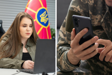 Катерина Черногоренко , військовий тримає смартфон