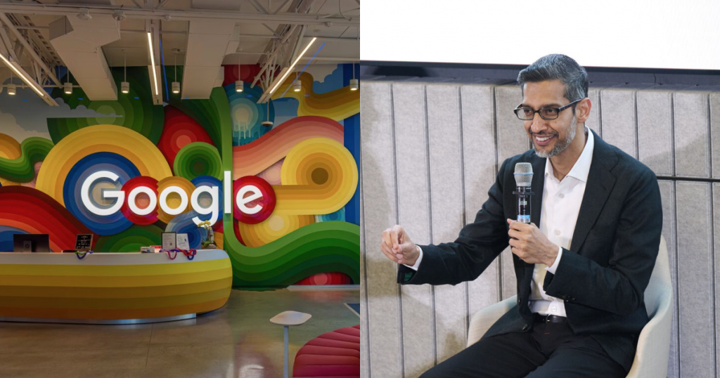 google логотип на кольоровій стіні, сундар пічаї гендиректор гугл