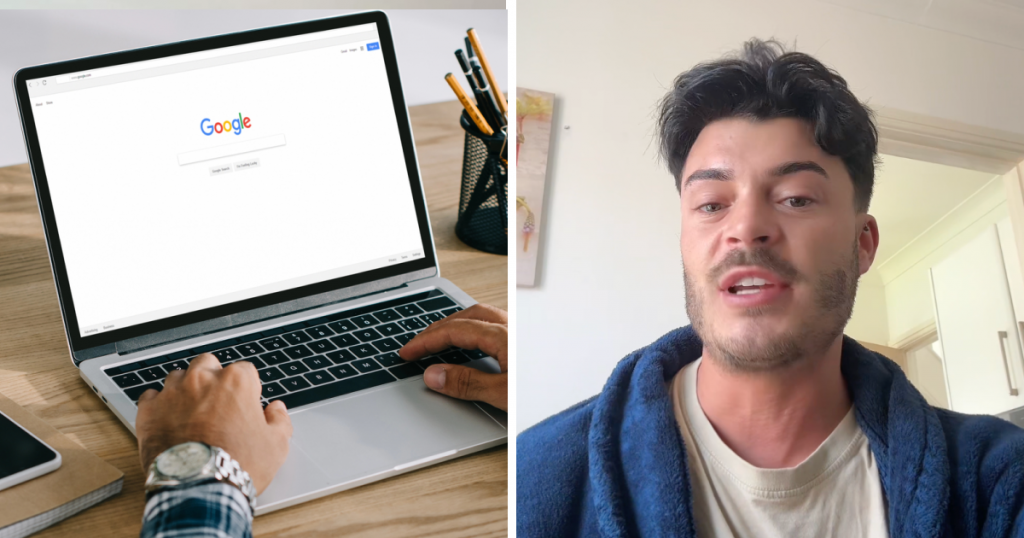 google пошуковик, хлопець у синьому халаті