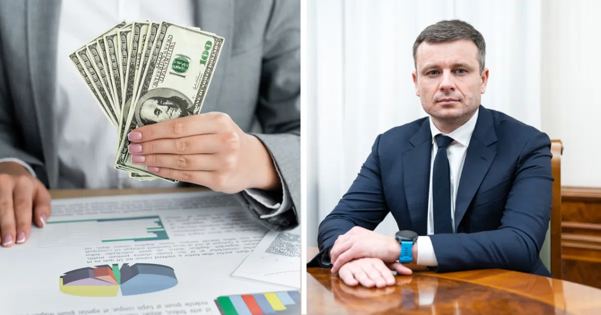 Жінка тримає долари, Сергій Марченко, колаж