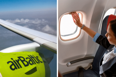 Літак AirBaltic , жінка в літаку, колаж