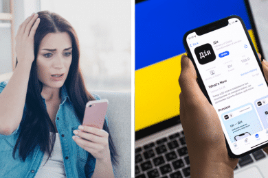 Жінка з мобільним телефоном, «Дія», колаж