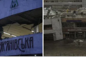 Станція метро «Лук’янівська», ресторан McDonald's , наслвідки удару рф, колаж