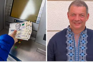 Знімання коштів в банкоматі, Олег Гороховський, колаж