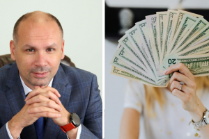 Дмитро Замотаєв, жінка тримає долари, колаж