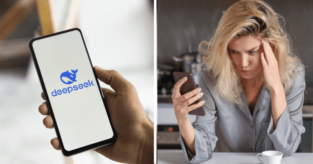 DeepSeek, жінка зі смартфоном, колаж