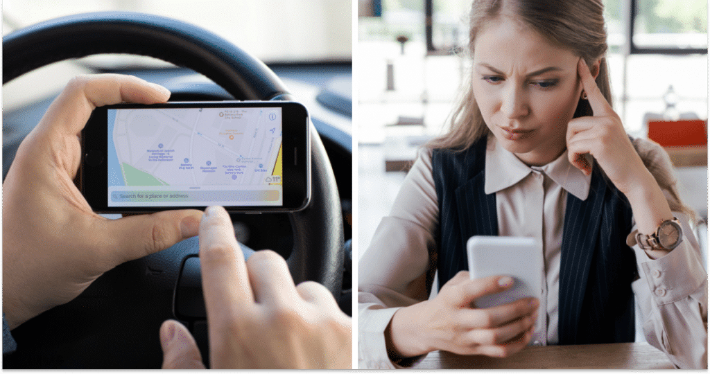 Apple Maps, жінка зі смартфоном, колаж