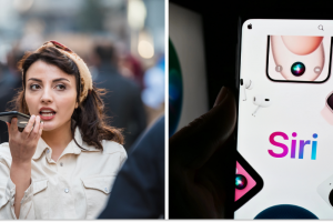 Жінка зі смартфоном, iPhone, колаж