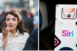 Жінка зі смартфоном, iPhone, колаж