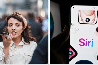 Жінка зі смартфоном, iPhone, колаж