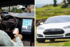 Водій в автівці, Tesla, колаж