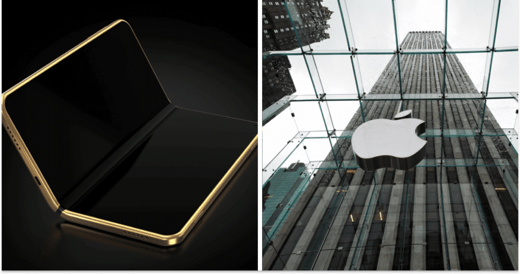 Складаний смартфон – фотоконцепт, офіс Apple, колаж