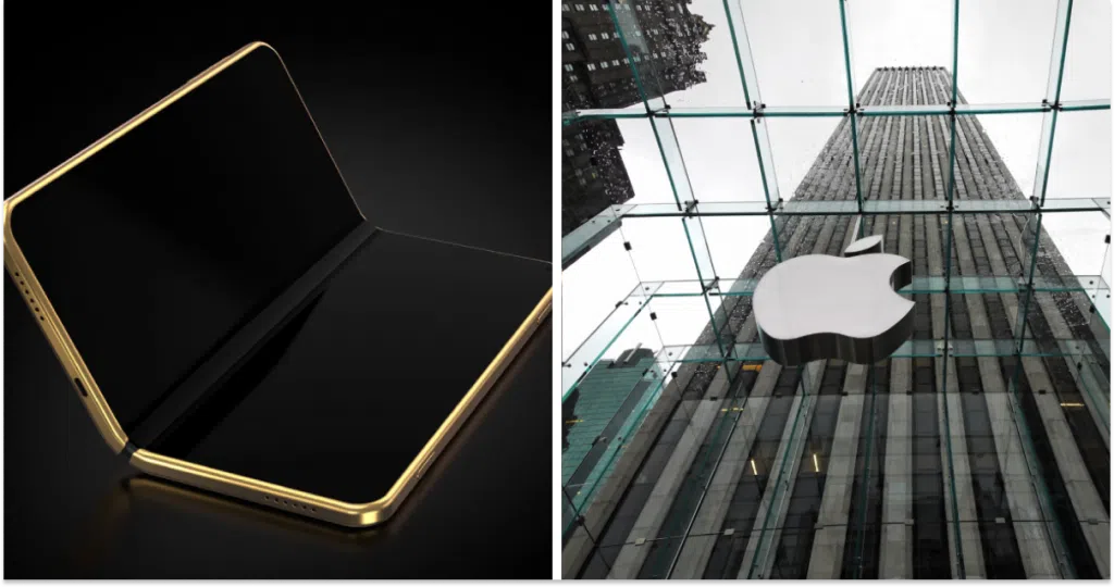 Складаний смартфон – фотоконцепт, офіс Apple, колаж