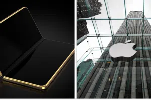 Складаний смартфон – фотоконцепт, офіс Apple, колаж