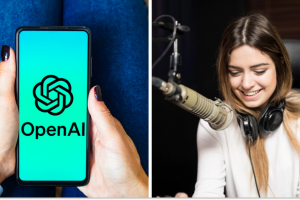 OpenAI, жінка-дикторка, колаж