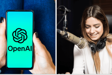 OpenAI, жінка-дикторка, колаж