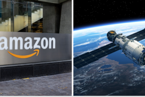 Amazon, космічний супутник, колаж